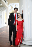 Niulatu Off The Shoulder Prom Dress With Split Red Evening Gown HZ1007