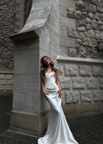 Niulatu Mermaid Sweetheart Neck White Satin Long Prom Dress Wedding Dress HZ0113