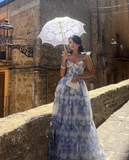 Niulatu Floral Print Chiffon Long Prom Dresses Evening Dresses HZ0113