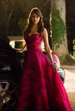 Niulatu Hot Pink Strapless Long A Line Prom Dress Evening Dress HZ1007