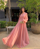 Niulatu Women's Long Sleeve Country Bridesmaid Dress V Neck Chiffon Evening Dress HZ1007