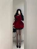 Niulatu Ball Gown Long Sleeves Velvet Red Short Cocktail Dresses Birthday Outfits SD572