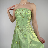 Niulatu Green Satin Beaded A Line Prom Dress Evening Dress HZ1007