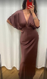 Niulatu Satin Brown Long Prom Dress Evening Dress HZ1007
