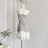 Niulatu A line Spaghetti Straps Blue Sleeveless Floral Dress Short Holiday Dresses SD280
