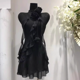 Niulatu A line High Neckline Sleeveless Short Black Birthday Dresses Birthday Outfits SD466
