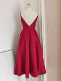 Niulatu A line Spaghetti Straps Red Vacation Dress Satin Women Birthday Dresses SD442