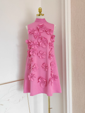 Niulatu A line High Neckline Pink Satin Short Homecoming Dresses Birthday Outfits SD368