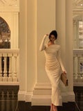 Niulatu Sheath Long Sleeves Ivory Date Night Dress Long Prom Dresses Birthday Outfits SD1076
