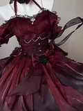 Niulatu High Low Halter Burgundy Organza Party Dresses Birthday Outfits SD448