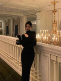 Niulatu Sheath High Neckline Black Long Sleeves Prom Dresses Birthday Outfits SD407