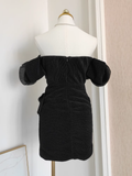 Niulatu A line Off The Shoulder Black Party Dress Short Birthday Dresses With BEads SD356