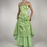 Niulatu Green Satin Beaded A Line Prom Dress Evening Dress HZ1007