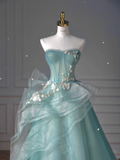 Niulatu Ball Gown Sweetheart Tulle Green Long Evening Dress Prom Dresses With Ruffles HZ1110