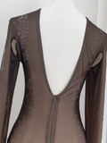 Niulatu Sheath Scoop Long Sleeves Ombre Brown Party Dress Holiday Birthday Dresses For Women SD364