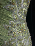 Niulatu Green Mermaid Satin Beaded Sequin Evening Dress Spaghetti Strap Long Prom Dress HZ1007