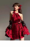 Niulatu Ball Gown Halter Burgundy Lace Short Cocktail Dresses Birthday Outfits SD576