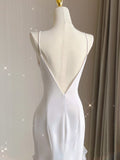 Niulatu Mermaid Scoop Satin Night Party Dress White Long Prom Dresses SD1524