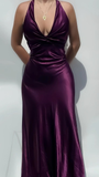 Niulatu V Neck Satin Evening Dress Long Prom Dress HZ1007