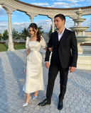 Niulatu Tea Length Evening Dresses Formal Dress with Half Sleeve HZ1007