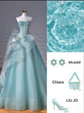 Niulatu Ball Gown Sweetheart Tulle Green Long Evening Dress Prom Dresses With Ruffles HZ1110