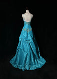 Niulatu A-Line Spaghetti Straps Satin Beaded Long Prom Dress Sweetheart Neck Applique Graduation Prom Dress HZ1103