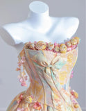 Niulatu Butter Yellow Strapless Satin A-Line Long Prom Dresses Unique Wedding Dresses HZ1103