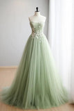 Niulatu A-line sweetheart neck tulle lace applique long prom dress, formal evening dress HZ1103