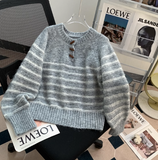 Niulatu horn button striped half open collar sweater HZ1108
