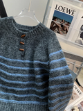 Niulatu horn button striped half open collar sweater HZ1108