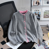 Niulatu color crew neck knitted cardigan HZ1108