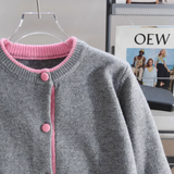 Niulatu color crew neck knitted cardigan HZ1108