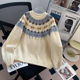 Niulatu Isle Vintage Jacquard Crew Neck Sweater HZ1108