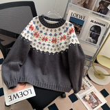 Niulatu Isle Vintage Jacquard Crew Neck Sweater HZ1108