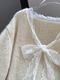 Niulatu and sweet lace bow sequined V-neck sweater HZ1108