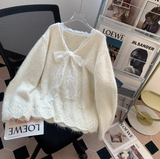Niulatu and sweet lace bow sequined V-neck sweater HZ1108