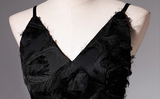 Niulatu A-line V-neck satin long prom dress, black evening dress HZ1108