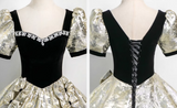 Niulatu A-line square neck satin velvet long prom dress, black evening dress HZ1108