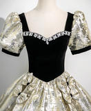 Niulatu A-line square neck satin velvet long prom dress, black evening dress HZ1108