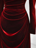 Niulatu A-line square neck velvet long sleeves long prom dress, Burgundy evening dress HZ1108
