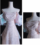 Niulatu Pink A-line off-shoulder tulle sequins beaded long prom dress, pink evening dress HZ1108