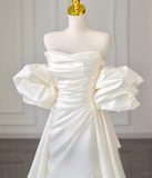 Niulatu A-line off-the-shoulder satin long prom dress, off-white long train dress HZ1108