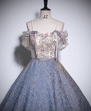 Niulatu A-line off-shoulder tulle sequined long prom dress, purple evening dress HZ1108