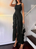 Niulatu Satin long prom dress, black birthday dress HZ1108