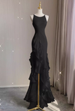 Niulatu Satin long prom dress, black birthday dress HZ1108