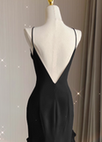 Niulatu Satin long prom dress, black birthday dress HZ1108