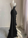 Niulatu Satin long prom dress, black birthday dress HZ1108