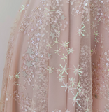 Niulatu pink A-line tulle sequin short prom dress, light pink homecoming dress HZ1108