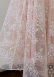 Niulatu pink A-line tulle sequin short prom dress, light pink homecoming dress HZ1108