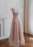 Niulatu pink A-line tulle sequin short prom dress, light pink homecoming dress HZ1108